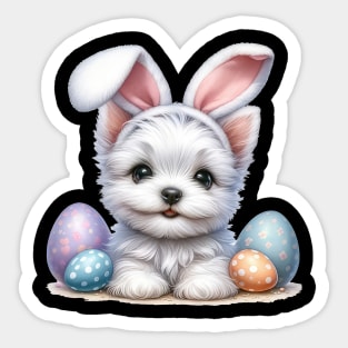 Puppy West Highland White Terrier Bunny Ears Happy Easter Day Sticker